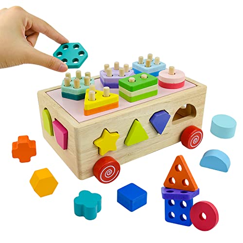 Auptiz Montessori Holzspielzeug ab 2 Jahr,Form Sortierwürfel Holzspielzeug Sortierspiel,Motorische Fähigkeiten Lernspielzeug Geschenk Spielzeug Geschenk für Kinder Kleinkinder von1 2 3 4 Jahren Cover