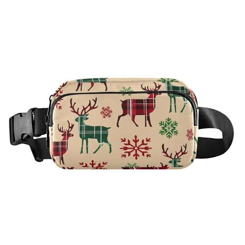 ALAZA ウエストバッグ 多機能ウエストポーチ レディース 延長ベルト付き 軽量 多ポケット 鹿柄 雪花 ミニバッグ スポーツ ウォーキング ジョギング