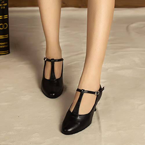 HROYL Women Ballroom Dance Shoes Closed Toe Latin Salsa T-Strap Modern Tango Walts Character Shoes Model-L041 6
