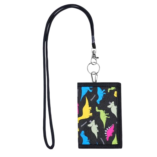 Aucuu Portafogli per Bambini, Portamonete Bambino con Cinghie per Collo, Portafoglio a Tre Ante da Bambini, Portafogli Motivo Dinosauro, Mini Portafoglio Pieghevole, Portafoglio Cartoon per Ragazzi