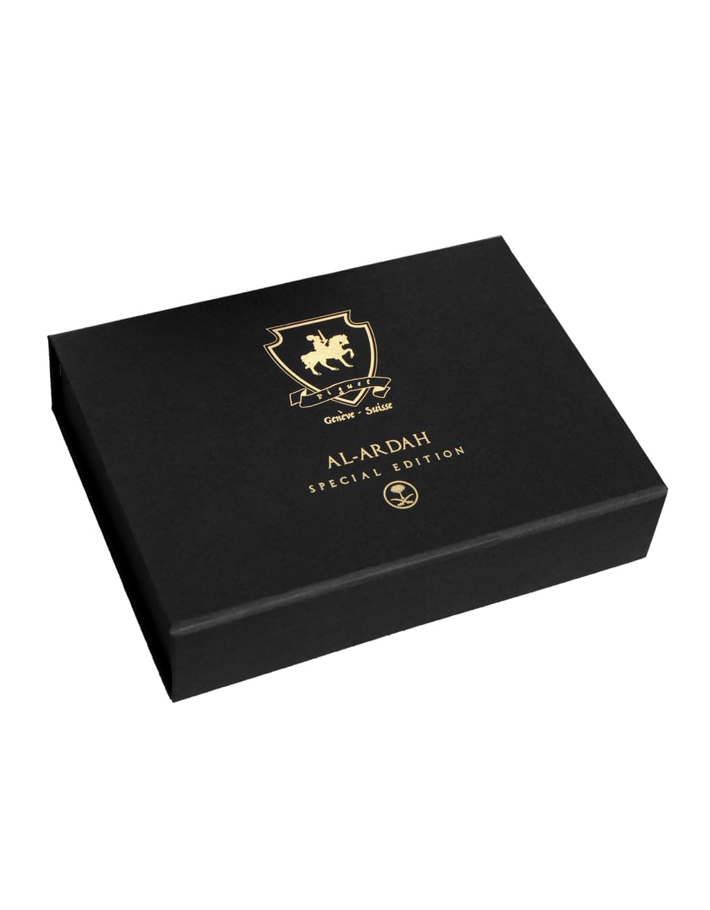 Piguet Genève – Pluma estilográfica 2en 1 de lujo y ergonómico – Serie Al-Ardah – Punta alemana Bock Mediana, borde dorado, tinta azul, caja de regalo con recarga universal y convertidor recargable