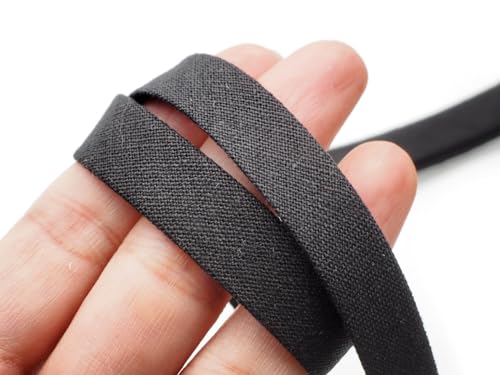 CRAFTMEMORE 1/2 Inch Double Fold Bias Tape Linen Cotton Bias Tape Japan Made Binding Tape for Sewing Seaming Hemming Quilting (Black x 5 Yards)