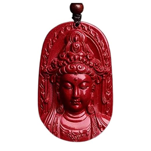WCOCOW Feng Shui Necklace Cinnabar Crystal Stone Necklace Guanyin Buddha Pendant Necklace W/Cord Lucky Charm Necklace for Men Amulet Long Necklace Attract Good Luck Wealth