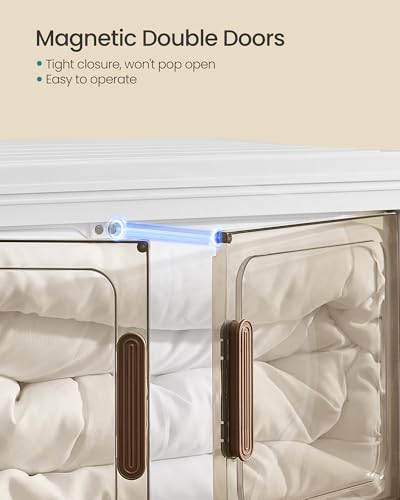Image of SONGMICS 58QT Plastic Storage Bins with 1 Lid, 4-Tier Stackable Bins with Doors and Wheels, Foldable Storage Boxes, for Closets, Bedroom, Living Room, Office, White URLB460WZ01