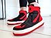 Custom AJ1 Retro High Top Crochet Slippers - Black Red Knitted Sneakerhead Home Shoes, Unisex Breathable Plush Indoor Footwear, Non-Slip Rubber Sole