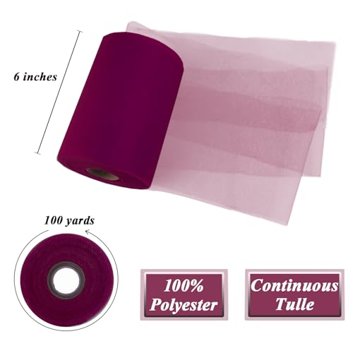 Image of Wine Red Tulle Fabric Roll 6 Inch x 100 Yards Tulle Ribbon