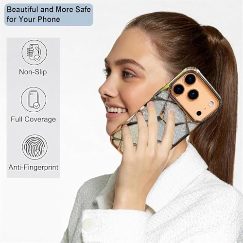 Image of VONZEE Gradient Glitter Back Cover Case Compatible with iPhone 17 Pro, Luxury Electroplated 3D Cube, Diamond Bling Shiny Soft TPU Clear Shockproof Women Girls Protective Phone Cover (Gold)