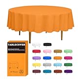D&Z Mantel de plástico desechable, paquete de 12 manteles naranjas envueltos individualmente para interiores y exteriores, mantel redondo de 84 pulgadas para fiestas, cumpleaños, bodas y cenas