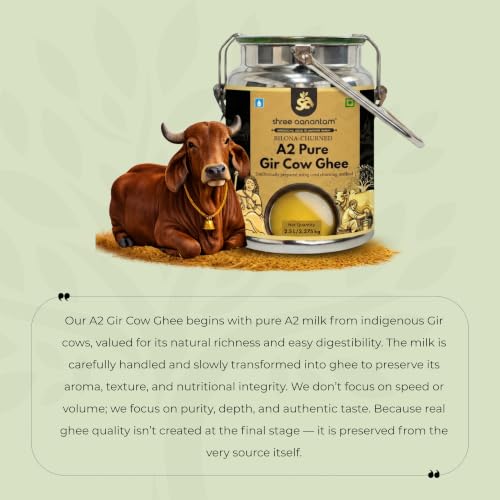 Image of Shree Aanantam A2 Gir Cow Desi Ghee | Made with Vedic Bilona Method | Hand churned | Pure, Healthy and Natural | Grass Fed Cows | Glass Jar (Ghee Dolchi 2.5L)