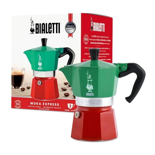 Bialetti - Collection Moka Express Italia: La Cafetière Expresso Iconique, Qui Fait Du Véritable Café Italien, Cafetière Moka 3 Tasses (130 Ml), Aluminium, Coloré En Rouge, Vert Et Argent (Lot de 5)