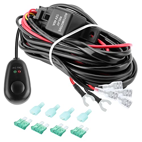 Kraumi 300W 2 Lead 12V Kit de cableado de luz antiniebla con relé de 40A, interruptor basculante y 3 fusibles, para barra de luz led, Focos LED Trabajo Cover