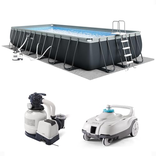 INTEX 26363EH Ultra XTR 24ft x 12ft x 52in Above Ground Swimming Pool Set with Sand Filter Pump and Automatic Pool Floor Cleaner