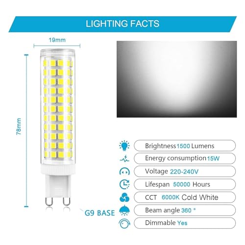Ampoules LED G9 15W dimmables à intensité variable faisceau 360°