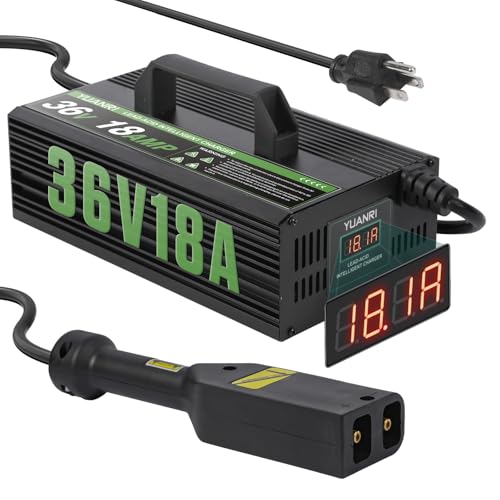 Golf Cart Charger 36 Volt EZGO TXT 18 AMP with LCD Display EZGO Golf Cart Battery Charger 36V Trickle Charger for Lead-Acid Battery 16 FT Cable EZ-go Charger 36 Volt for 1996 to Present