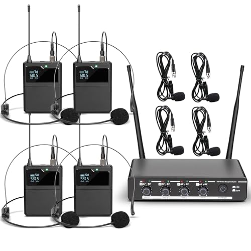 Depusheng R6 Professional Wireless Microphone UHF System 4 Channel with Wireless lavalier Headset...