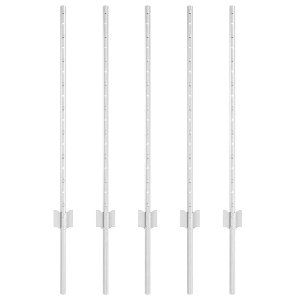 Postes de valla de hormigón, 5 unidades, color plata, 120 cm