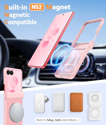 Image of FNTCASE for Samsung Galaxy Z Flip 8 Case: [Hinge Protection + Screen Protector] [Fit for Magsafe] Military Grade Drop Proof, Translucent Matte Protective Phone Cover - Light Pink