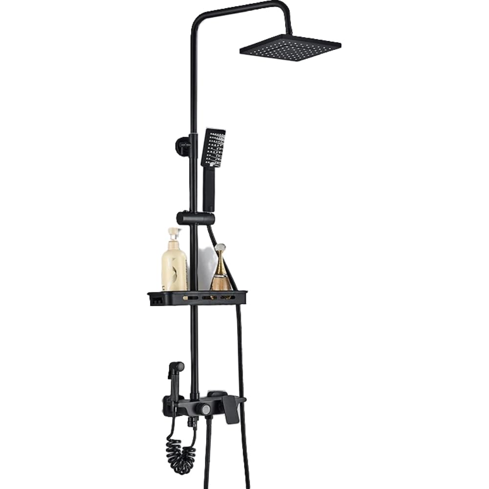 Ensemble de douche noir mat mural avec robinet mitigeur à bouton-poussoir