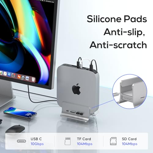 Image of USB C Hub for Mac mini, 5 in 1USB Hub Adapter Support M.2 NVMe SSD Expand, Docking Station with 2 USB C 10Gbps, SD /TF Card Reader, M.2 SSD (Not Included)