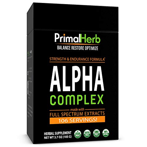Alpha Complex - by Primal Herb | Strength, Stamina, Energy Support | Tongkat Ali 200:1 Plus 7 Organic Herbal Extract Powders - 106 Servings | Includes Bamboo Spoon