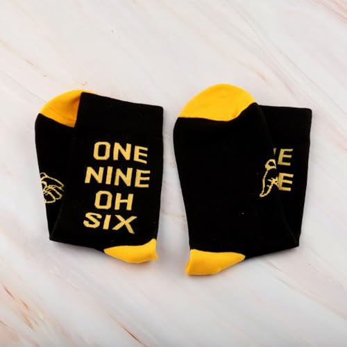 CENWA 1 Pair One Nine Oh Six Black And Gold Socks Brother Gift4