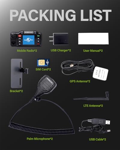 Image of 2-Pack Push-to-Talk Over Cellular (PoC) Mobile Radios with GPS SOS - 4G LTE Nationwide PTT Unlimited Range for in-Vehicle Communication Include Dispatch Account (GPS)