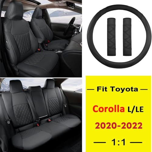 Image of GIANT PANDA Customized Full Set Car Seat Covers Fit for Toyota Corolla L LE 2020 2021 2022 Faux Leather- (Black)