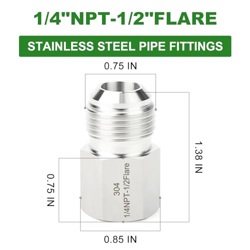 Image of TAISHER 5PCS Forging of 304 Stainless Steel Tube Flare Fittings, 1 /2 inch Male Flare x 1 /4 inch NPT Female, Half Union