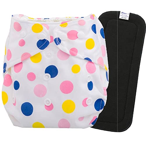 Babymoon (Set of 2) 1 Cloth Diaper with 5Layers Charcoal Bamboo Insert) Premium Adjustable Reusable Washable Cloth Diaper for Babies (Pink Polka Dots)