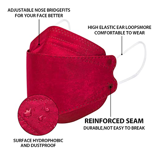Image of Borje KN95 Face Masks for Adults 50 Pack, 5-Ply Red Disposable Face Mask Against PM 2.5 Smoke & Dust, Filtration Efficiency 95%