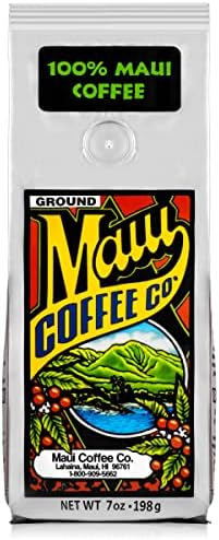 Maui Coffee Company 100% Maui Coffee, Ground - Dark Roast w Bold Clean Full-Bodied Flavor - Grown & Roasted in Lahaina Hawaii - Small Batch Roasting - Gourmet Coffee Great for Drip Brew -7 oz. Bag