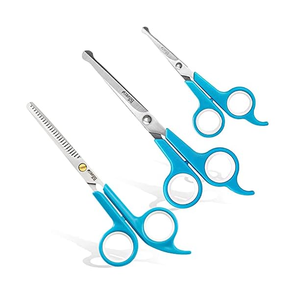 BOSHEL 3 Pc Dog Grooming Scissors Kit – 7″ Scissor For Body Hair Trimming, 6″ Small Micro-serrated Scissor For Face, Ear, & Paws, Thinning Shears For Dogs – Professional Dog Grooming Kit For Cat & Pet BOSHEL 3 Pc Dog Grooming Scissors Kit – 7″ Scissor For Body Hair Trimming, 6″ Small Micro-serrated Scissor For Face, Ear, & Paws, Thinning Shears For Dogs – Professional Dog Grooming Kit For Cat & Pet