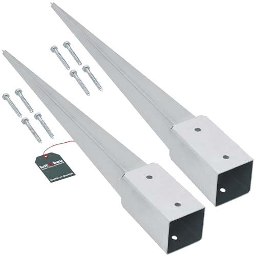KOTARBAU® Set di 2 bussole da infissione per terra 71 x 71 mm lunghezza 750 mm zincate a fuoco portapali in acciaio bussole da battere per pali di recinzione legno bussola per terra ancoraggio