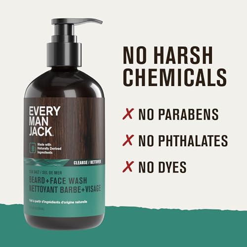 Every Man Jack Beard + Face Wash - Subtle Sea Salt Fragrance - Deep Cleans, Conditions, and Softens Your Beard and Skin Underneath - Naturally Derived with Coconut Oil, Glycerin, and Coconut - 6.7-fl oz (2 Pack)