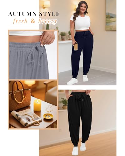 3Pack Women's Plus Size Sweatpants with Pockets Drawstring Elastic Waist Joggers Lounge Running Yoga Pants Trousers4