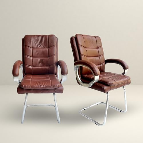 Image of activa Executive Office Visitor Chair | Ergonomic Relax Chair for Study, Home, Reception| Comfortable Cushioned Seat Back, Double Pipe Frame with Arm Rest Guest Seating (2, Brown, Star)