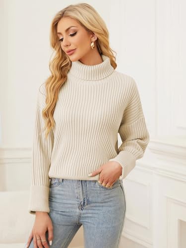 Image of ZAFUL Womens Turtleneck Pullover Sweater Casual Loose Ribbed Knit Long Sleeve Chunky Jumper Tops