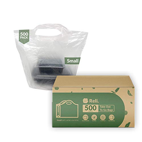 Reli. RL14-11223-500 To Go Bags/Take Out Bags (500 Count Bulk) (Small 16 Inch L X 8 Inch W + 10.75 Inch H) Reusable Plastic Bags cover