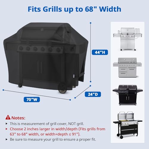 Image of SunPatio BBQ Grill Cover 70 Inch, Outdoor Heavy Duty Waterproof Barbecue Gas Grill Cover, Fade Resistant, All Weather Protection Compatible for Weber Charbroil Kenmore Brinkmann and More, Black