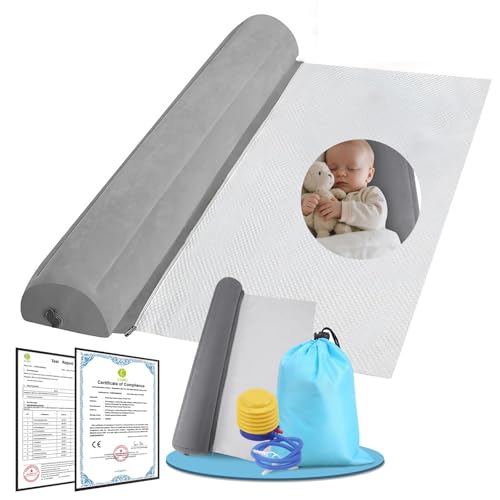 Nastopee protección anticaída para Cuna con Bomba, 130 cm, Barrera de protección anticaída Hinchable portátil con Flocado, Suave y Transpirable para Todas Las Camas