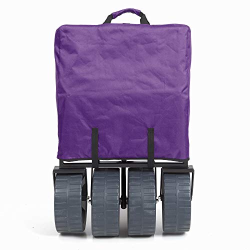 Mac Sports Heavy Duty Collapsible Folding All Terrain Utility Beach Wagon Cart with Table (Purple/Black)