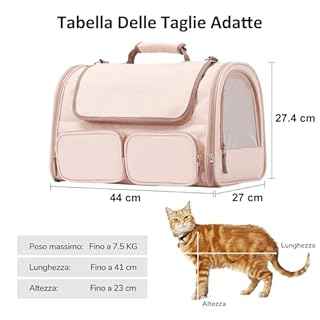 FUKUMARU Trasportino Per Cani e Gatti,Borsa Approvato Per Il Trasporto Aereo,Trasportino Pieghevole Per Animale Domestico Taglia Piccola Fino a 7 kg, Traspirante, Rosa