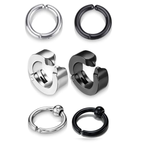 COYUN 6 Pièces Non-Piercing Boucles D'Oreille Clip D'Oreille Faux Anneaux D'Oreille Pour Hommes Et Femmes,Boucle D'Oreille Homme, Fausse Boucle D'Oreille...