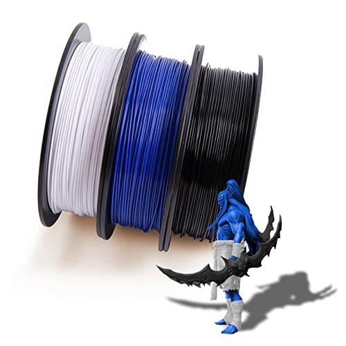 3DF 3D Printing Filament – PETG Filament 1.75mm | Dimensional Accuracy +/- 0.02mm | 1.5kg (0.5kg per Spool) | Pack of 3 | Blue Black White Bundle