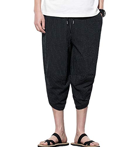 Mirecoo - Pantaloni estivi da uomo, stile bohémien, hippie, a gamba larga, in cotone, con tasche Black 14 XXXL