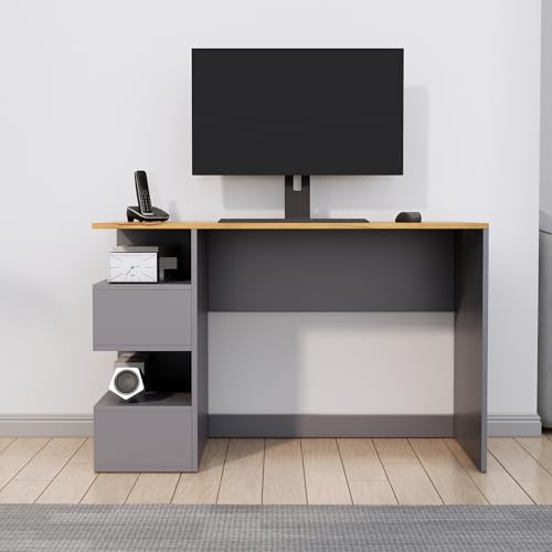 Image of Bniture Wooden Study Table for Home | Engineered Wood Study Table with Side Storage Shelf | Multi Purpose Computer Desk for Writing & Study | Laptop Table for Study Room | Slate Grey & Giant Wood