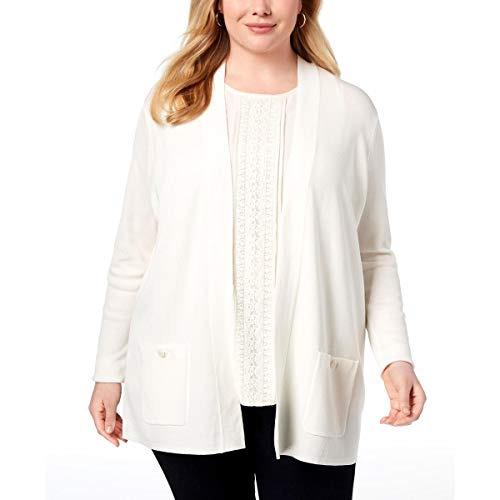 Anne Klein Women's Size Plus Malibu Cardigan, White, 0X