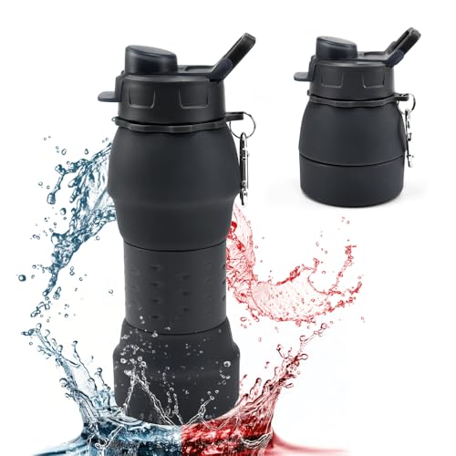 XRPRPX Botella de Agua Deportiva Plegable, Botella de Agua de 600 ml Botella de Agua de Silicona Alimentaria Botellas de Agua Portátil para Viaje Camping Excursión Cole para Peque Adulto