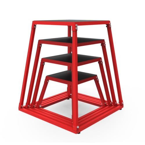 ActiveTrail 12/18/24 /30Inch Plyometric Jump Box Set, Steel Plyo Platform and Jumping Box, Anti-Slip Exercise Step Up Box for Home Gym Training,Red