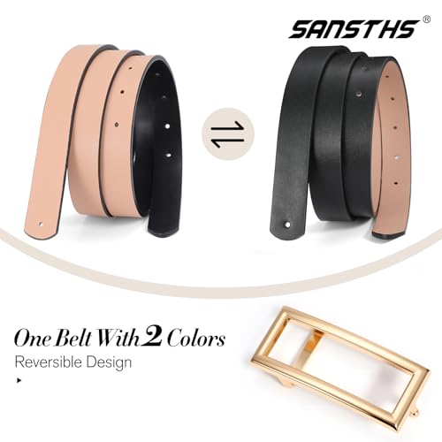 SANSTHS Skinny Reversible Belts for Women, Two-in-one Women Thin Belt for Dresses Jeans Pants with Gold Buckle
